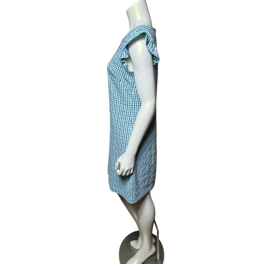 ELLE Blue Green Gingham Flutter Sleeve Dress